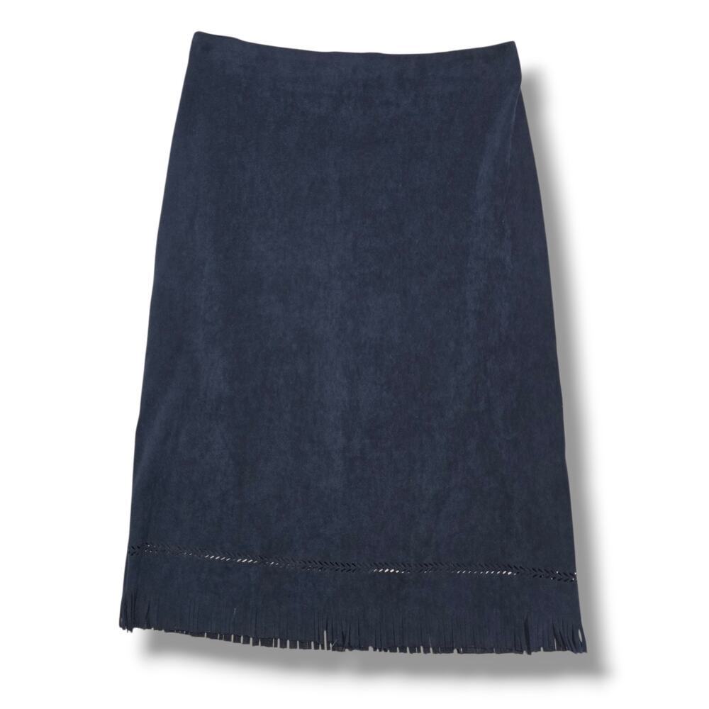 To The Max! Women's Blue Faux Suede Fringe Midi Skirt Size 3